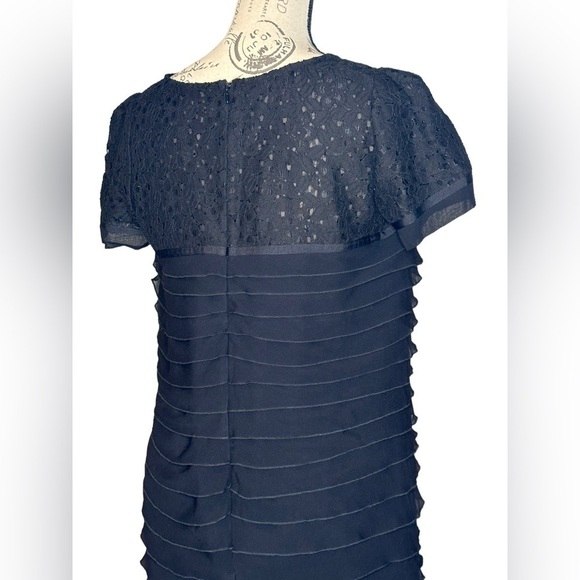 WEILL 100% silk black dress sz 8 lined layered design hidden zipper laced EUC - Picture 4 of 14